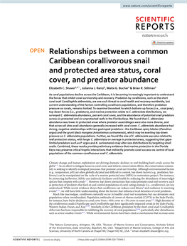 Relationships Between a Common Caribbean Corallivorous Snail and Protected Area Status, Coral Cover, and Predator Abundance Elizabeth C