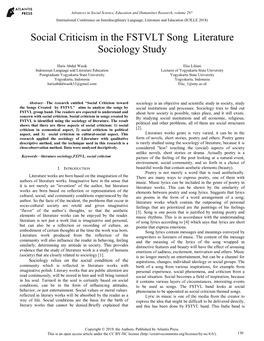 Social Criticism in the FSTVLT Song Literature Sociology Study