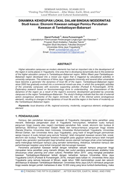 DINAMIKA KEHIDUPAN LOKAL DALAM BINGKAI MODERNITAS Studi Kasus: Ekonomi Kawasan Sebagai Pemicu Perubahan Kawasan Di Tambakbayan-Babarsari