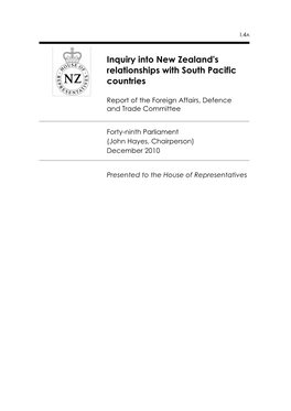 Inquiry Into New Zealand's Relationships with South Pacific Countries