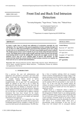 Front End and Back End Intrusion Detection