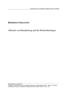 Albrecht Von Brandenburg Und Die Reformtheologen