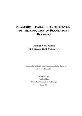 Franchisor Failure: an Assessment of the Adequacy of Regulatory Response