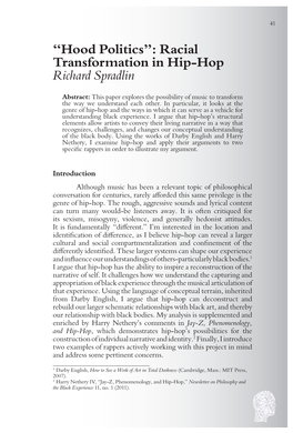 Hood Politics”: Racial Transformation in Hip-Hop Richard Spradlin