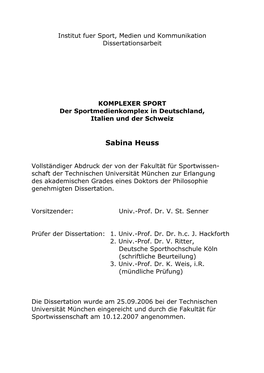 Institut Fuer Sport, Medien Und Kommunikation Dissertationsarbeit