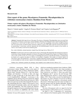 First Report of the Genus Physaloptera (Nematoda: Physalopteridae) in Lithobates Montezumae (Anura: Ranidae) from Mexico