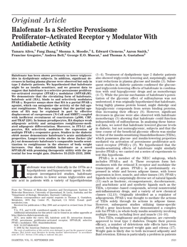 Halofenate Is a Selective Peroxisome Proliferator–Activated Receptor ␥ Modulator with Antidiabetic Activity Tamara Allen,1 Fang Zhang,2 Shonna A