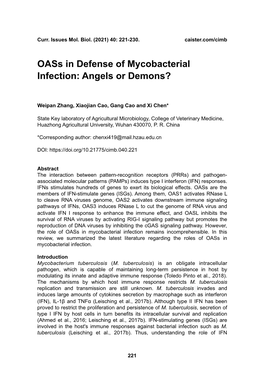 Oass in Defense of Mycobacterial Infection: Angels Or Demons?