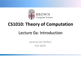 CS1010: Theory of Computation Lecture 0A: Introduction