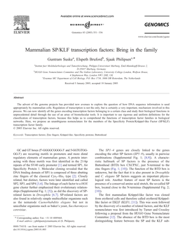 Mammalian SP/KLF Transcription Factors: Bring in the Family