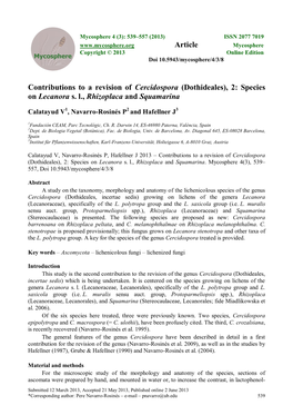 Contributions to a Revision of Cercidospora (Dothideales), 2: Species on Lecanora S