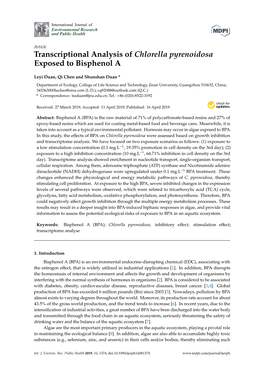 Transcriptional Analysis of Chlorella Pyrenoidosa Exposed to Bisphenol A