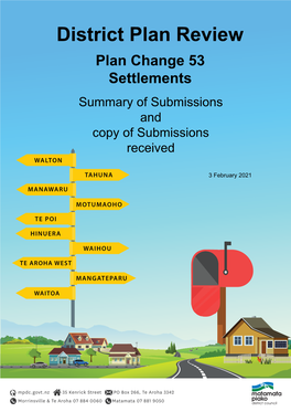 Plan Change 53 Settlements Summary of Submissions and Copy of Submissions Received WALTON