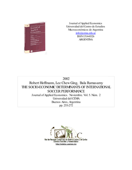 Redalyc. the SOCIO-ECONOMIC DETERMINANTS of INTERNATIONAL SOCCER PERFORMANCE. Journal of Applied Economics
