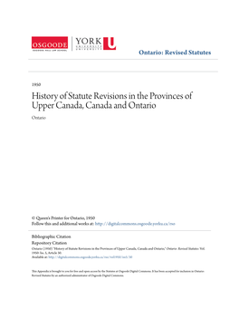 History of Statute Revisions in the Provinces of Upper Canada, Canada and Ontario Ontario