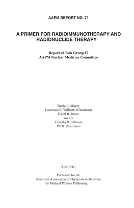 A Primer for Radioimmunotherapy and Radionuclide Therapy