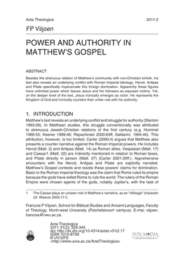 Power and Authority in Matthew's Gospel