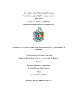 Universidad Nacional Autónoma De Nicaragua Recinto Universitario ¨Carlos Fonseca Amador¨ (UNAN-RUCFA) Facultad De Ciencias Económicas