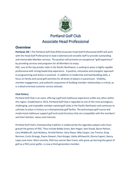 Portland Golf Club Associate Head Professional