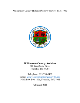 Williamson County Historic Property Survey, 1976-1982