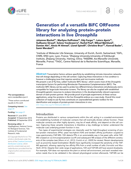 Generation of a Versatile Bifc Orfeome Library for Analyzing Protein–Protein Interactions in Live Drosophila