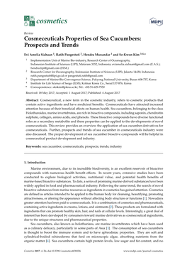 Cosmeceuticals Properties of Sea Cucumbers: Prospects and Trends