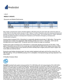 WEEKLY UPDATE Economic and Market Performance HI-Quality