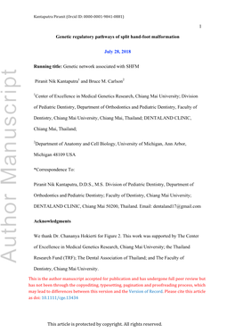 Genetic Regulatory Pathways of Split Hand-Foot Malformation