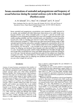 Sexual Behaviour During the Normal Oestrous Cycle in the Snow Leopard (Panthera Uncia) A