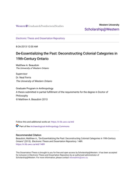 Deconstructing Colonial Categories in 19Th-Century Ontario