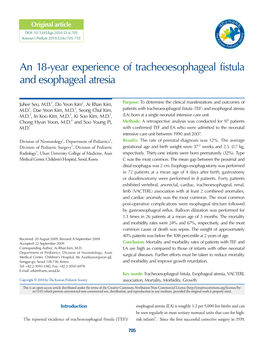 An 18-Year Experience of Tracheoesophageal Fistula and Esophageal Atresia