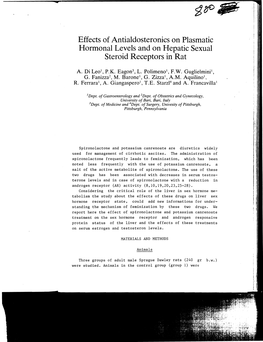 Effects of Antialdosteronics on Plasmatic Hormonal Levels and on Hepatic Sexual Steroid Receptors in Rat