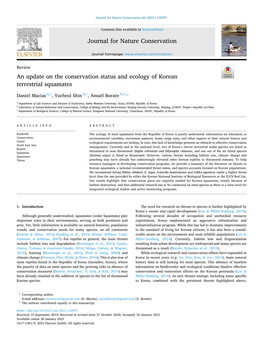 An Update on the Conservation Status and Ecology of Korean Terrestrial Squamates