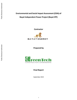 (ESIA) of Bayat Independent Power Project (Bayat IPP) Public Disclosure Authorized