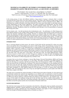 Technical Feasibility of Energy Conversion from Salinity Gradients Along the Dutch Coast; a Case Study at Ijmuiden