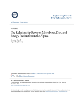 The Relationship Between Microbiota, Diet, and Energy Production in the Alpaca Courtney Carroll Brigham Young University