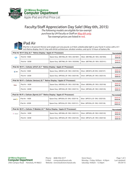 Computer Department Ipad Air Faculty/Staff Appreciation Day Sale! (May