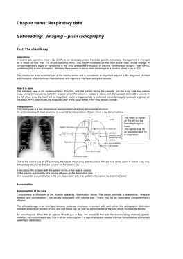 Chapter Name: Respiratory Data Subheading: Imaging – Plain Radiography