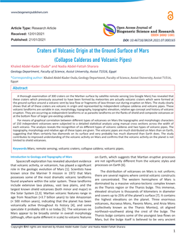 Craters of Volcanic Origin at the Ground Surface of Mars (Collapse