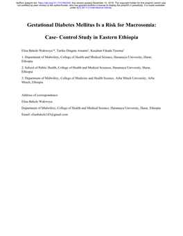 Gestational Diabetes Mellitus Is a Risk for Macrosomia: Case- Control