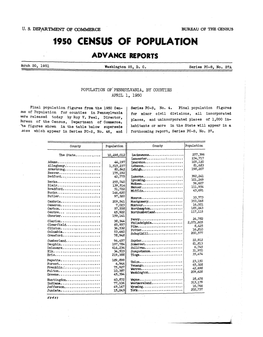 1950 Census of Population: Advance Reports. Series PC-8. Population Of