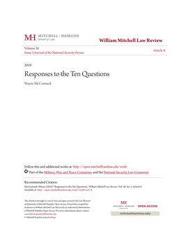 Responses to the Ten Questions Wayne Mccormack