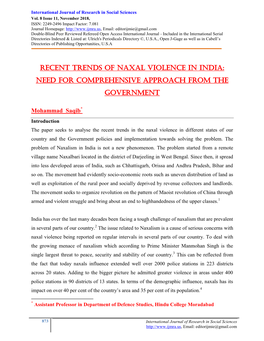 Recent Trends of Naxal Violence in India: Need for Comprehensive Approach from the Government