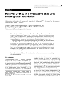 Maternal UPD 20 in a Hyperactive Child with Severe Growth Retardation