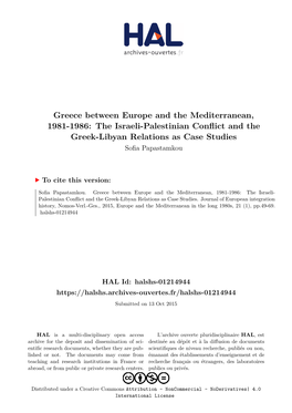 The Israeli-Palestinian Conflict and the Greek-Libyan Relations As Case Studies Sofia Papastamkou