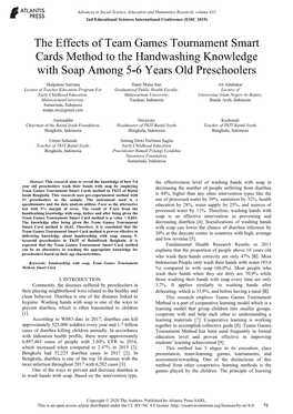 The Effects of Team Games Tournament Smart Cards Method to the Handwashing Knowledge with Soap Among 5-6 Years Old Preschoolers