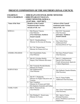 Present Composition of the Southern Zonal Council