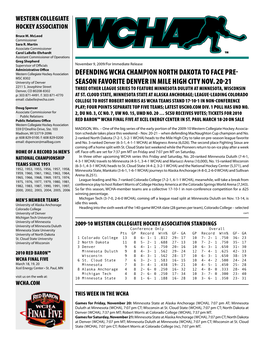 Defending WCHA Champion North Dakota to Face Pre- MSC 8302 University of Denver Season Favorite Denver in Mile High City Nov
