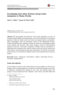 Investigating Intra-Ethnic Divisions Among Latino Immigrants in Miami, Florida