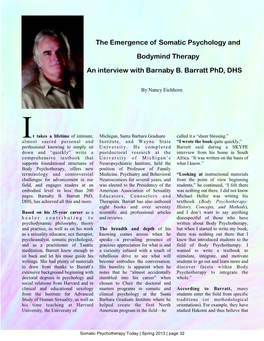 The Emergence of Somatic Psychology and Bodymind Therapy an Interview with Barnaby B. Barratt Phd